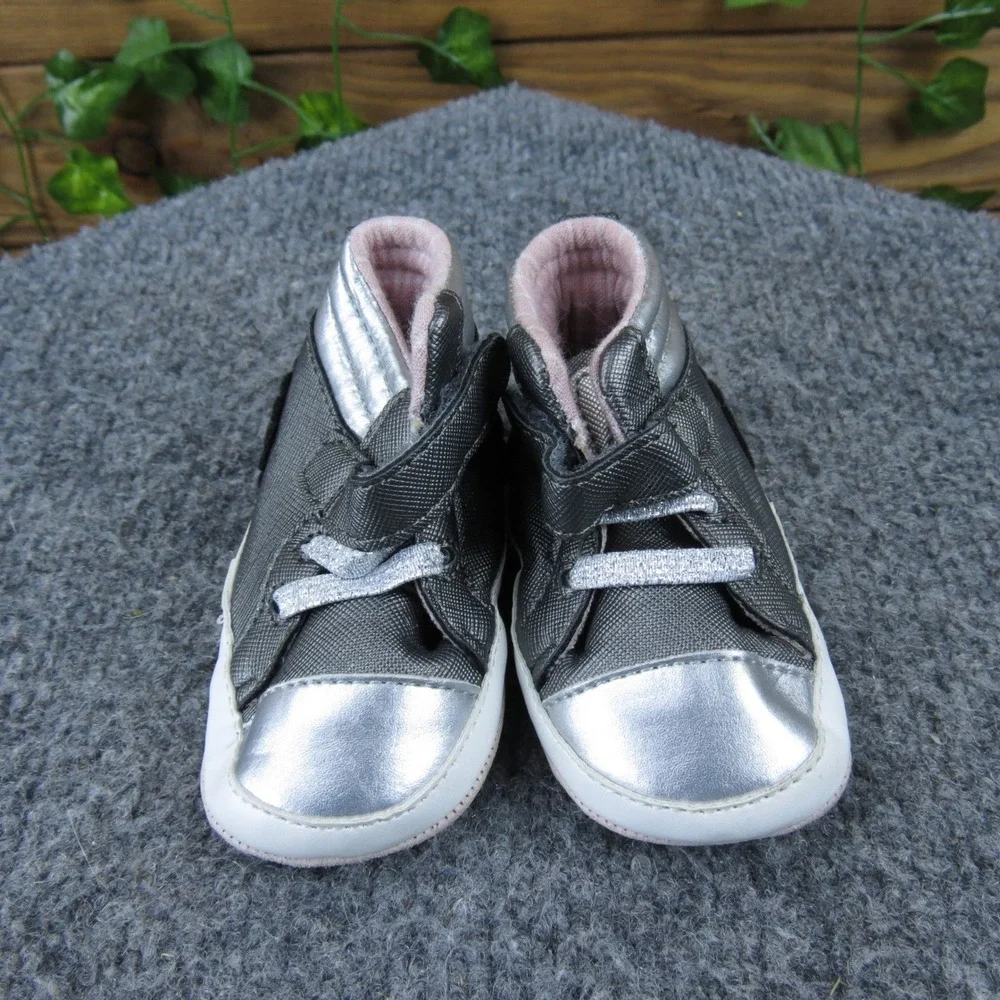 Ro+Me by Robeez Infant 0-6M Gray‎ Silver Synthetic Crib Shoes Soft Sole